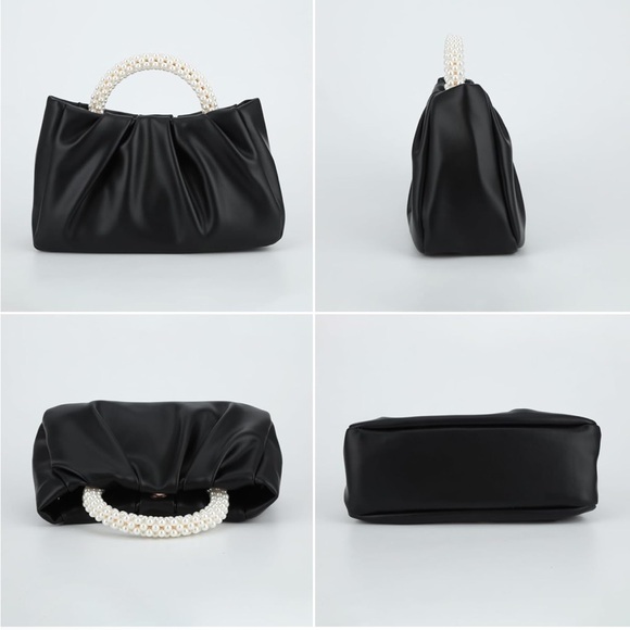 Elegant Black Handbag with Pearl Handle NWOT - Picture 7 of 7